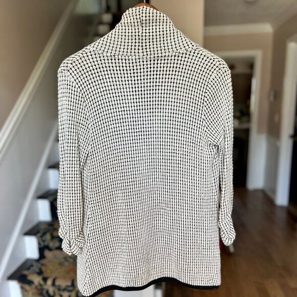 Mauve Brand Black and White Textured Grid Pattern Open Cardigan Womens Size L - Picture 3 of 9